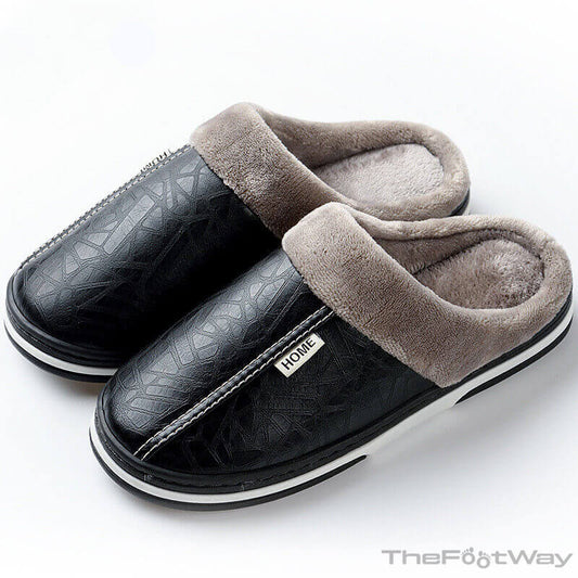 Black Waterproof Leather Slippers