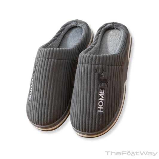 Front Side Gray Corduroy Stripes Cotton Slipper