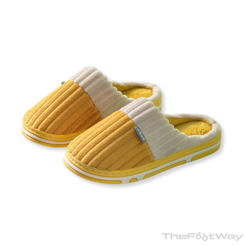 Front Side Yellow Unisex Winter Corduroy Slipper