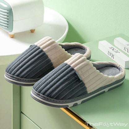 Gray Unisex Winter Corduroy Slippers