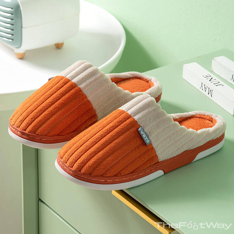 Orange Unisex Winter Corduroy Slippers