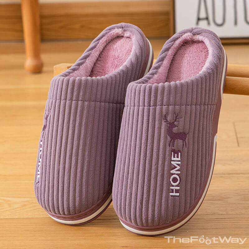 Purple Corduroy Stripes Cotton Slippers