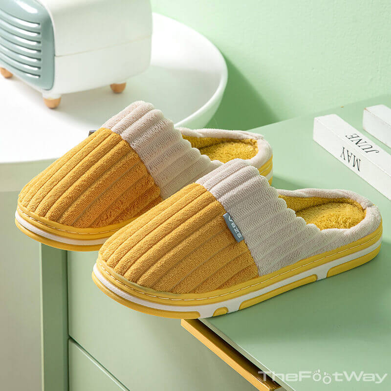 Yellow Unisex Winter Corduroy Slippers